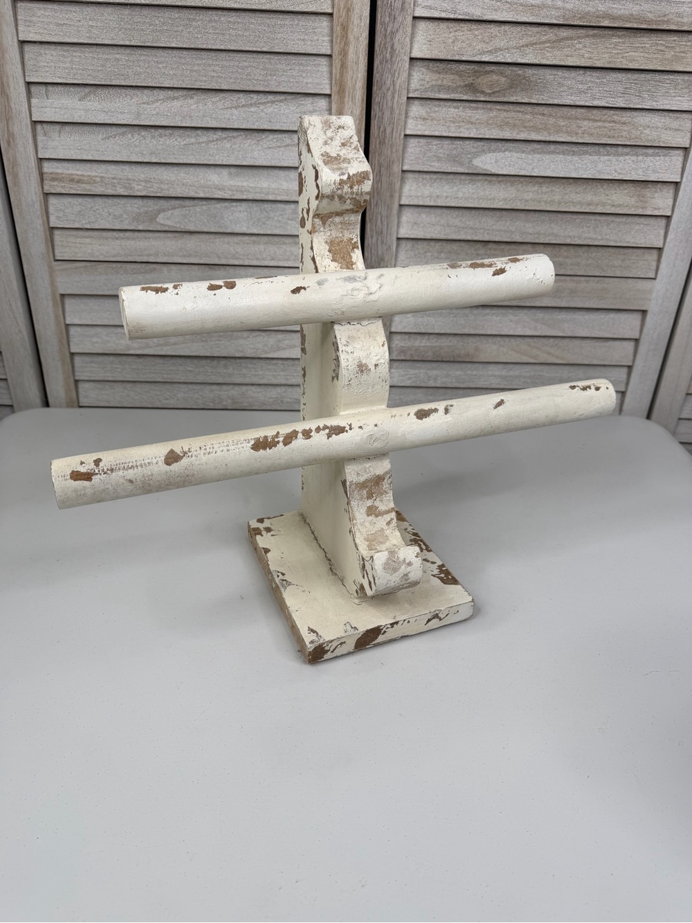 Wood Jewelry Holder/Display Stand with Distressed White Finish